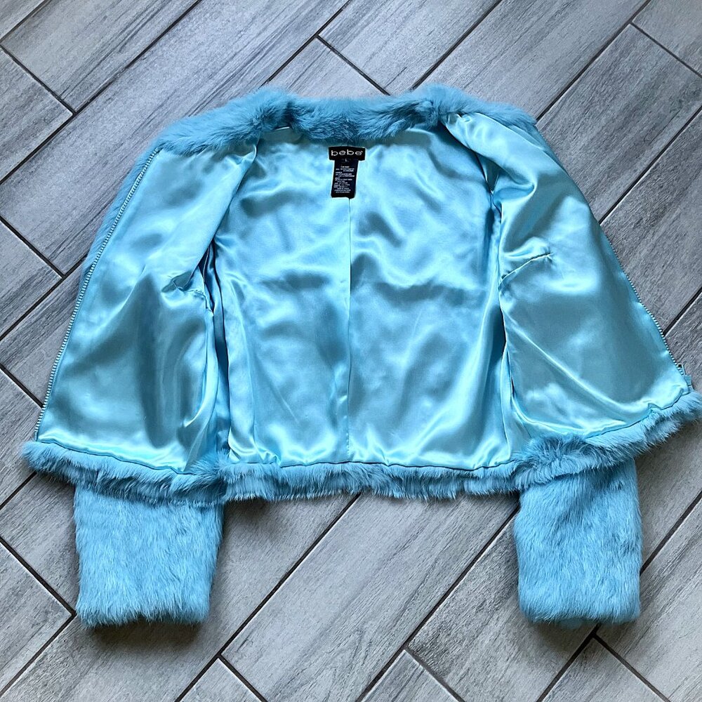 Bebe Y2K Rabbit Fur Jacket Aqua Blue – New - Picture 8 of 11
